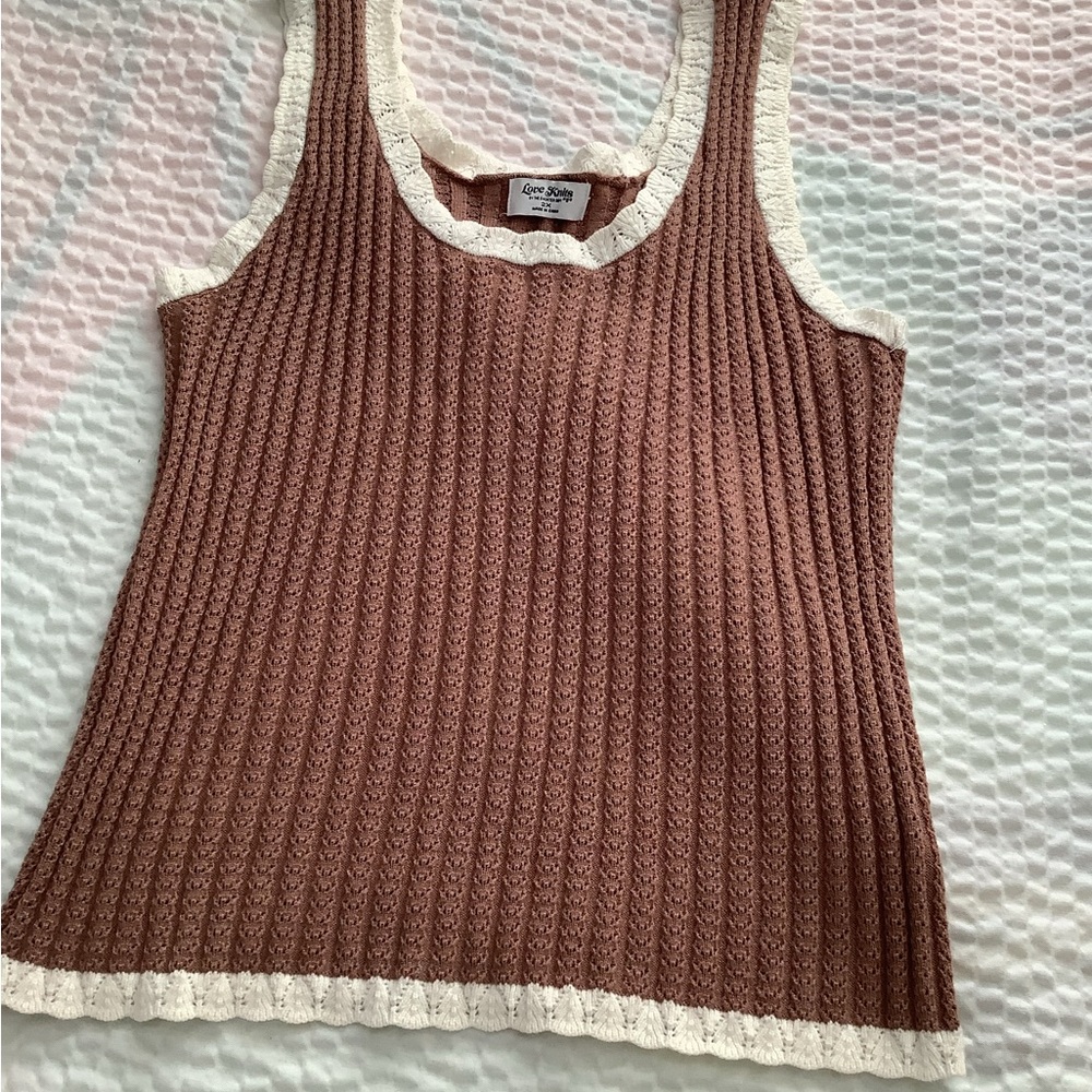 LoveShackFancy Knit Tank with Cream Trim